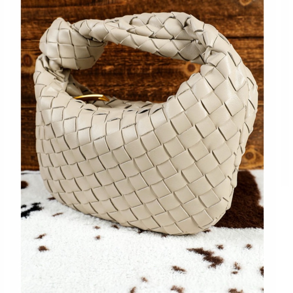 Beige Braided Faux Leather Handbag - Picture 5 of 9